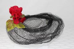 1950s Gilbert Orcel Anemone Paris Black Hat Lace Flower