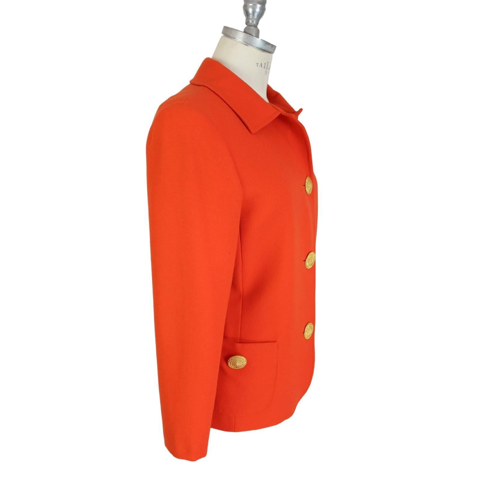 Red Genny by Gianni Versace Blazer Orange Wool Italian Jacket, 1980 For Sale
