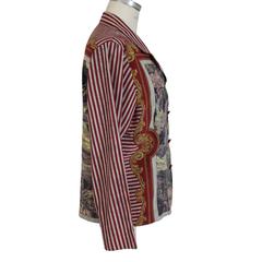 Valentino Baroque Strips Silk Red White Italian Shirt Blouse, 1990