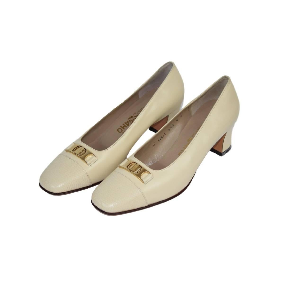 Salvatore Ferragamo ivory leather shoes NWT women's size 9 us made italy new  For Sale