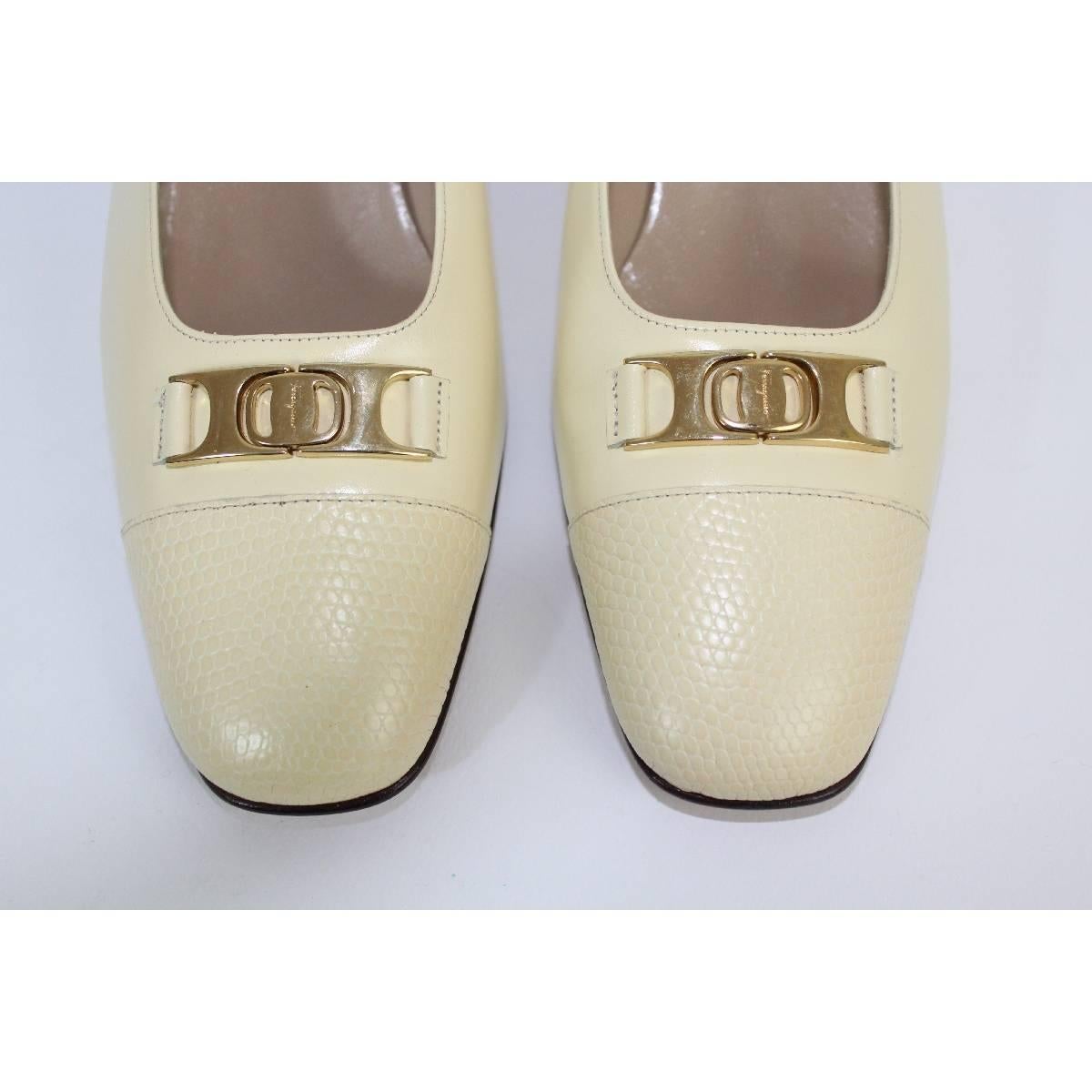 Salvatore Ferragamo ivory leather shoes NWT women's size 9 us made italy new  For Sale 1