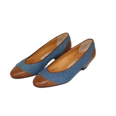 Vintage Arfango Firenze leather jeans brown blue Nwt shoes size 34 1/2 made italy New