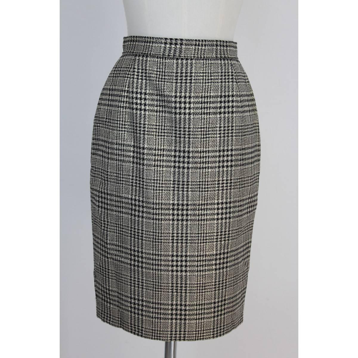 Valentino Pied De Poule Gray Wool Italian Skirt Suit, 1990s size 8 For Sale 1