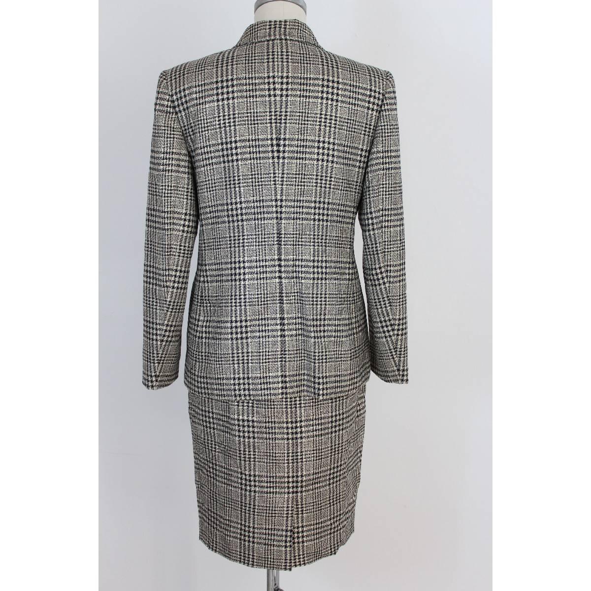 Valentino Pied De Poule Gray Wool Italian Skirt Suit, 1990s size 8 In New Condition For Sale In Brindisi, IT