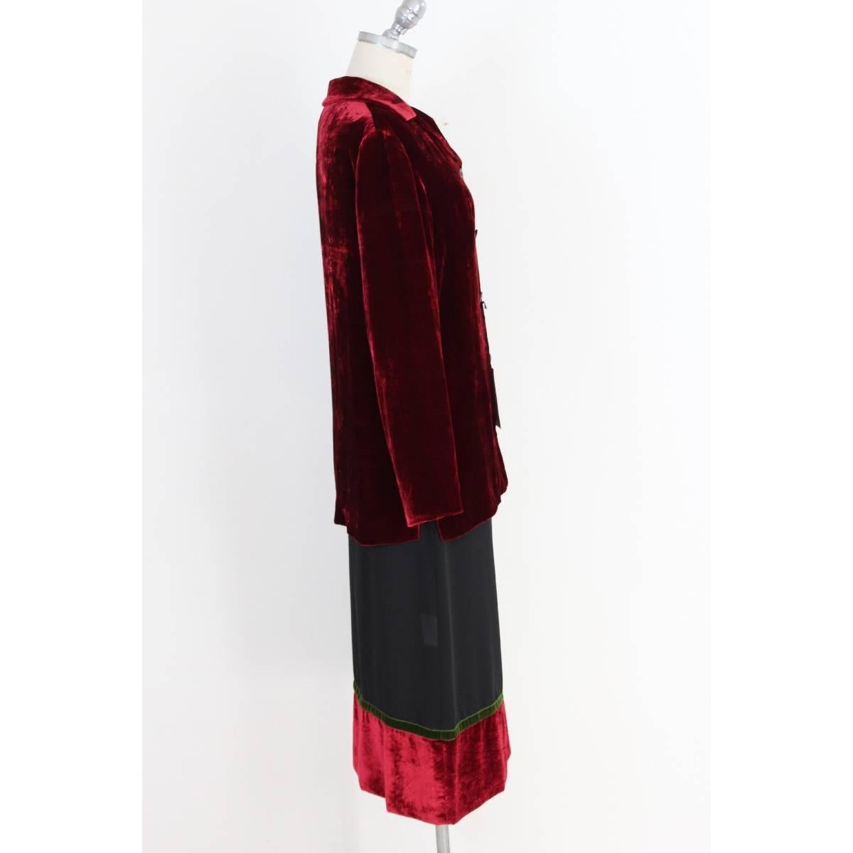Burberry London skirt suit velvet red jacket size 42 it made italy 1990s NWT In New Condition For Sale In Brindisi, IT