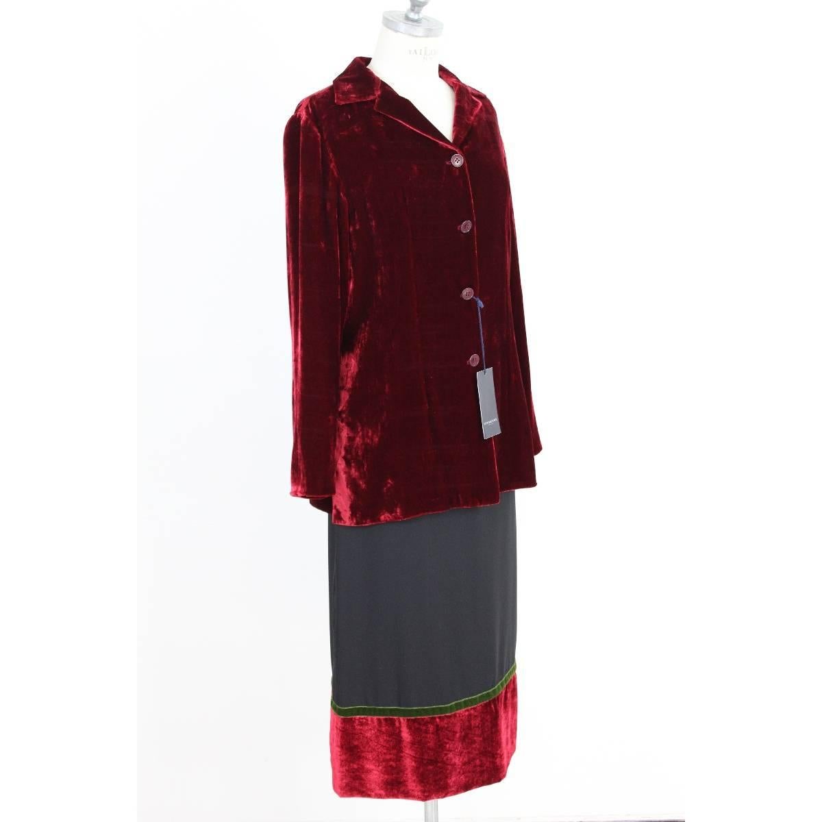 Brown Burberry London skirt suit velvet red jacket size 42 it made italy 1990s NWT For Sale