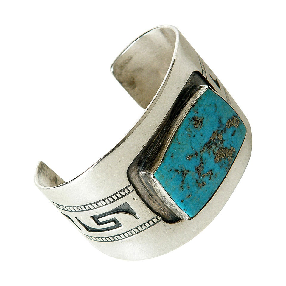 Hopi Sterling Silver and Turquoise Cuff Bracelet