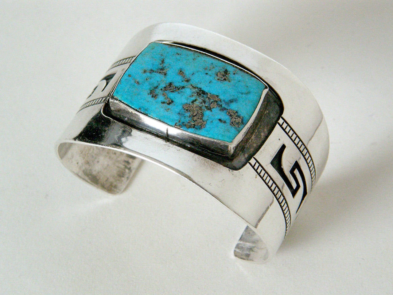 Native American Hopi Sterling Silver and Turquoise Cuff Bracelet