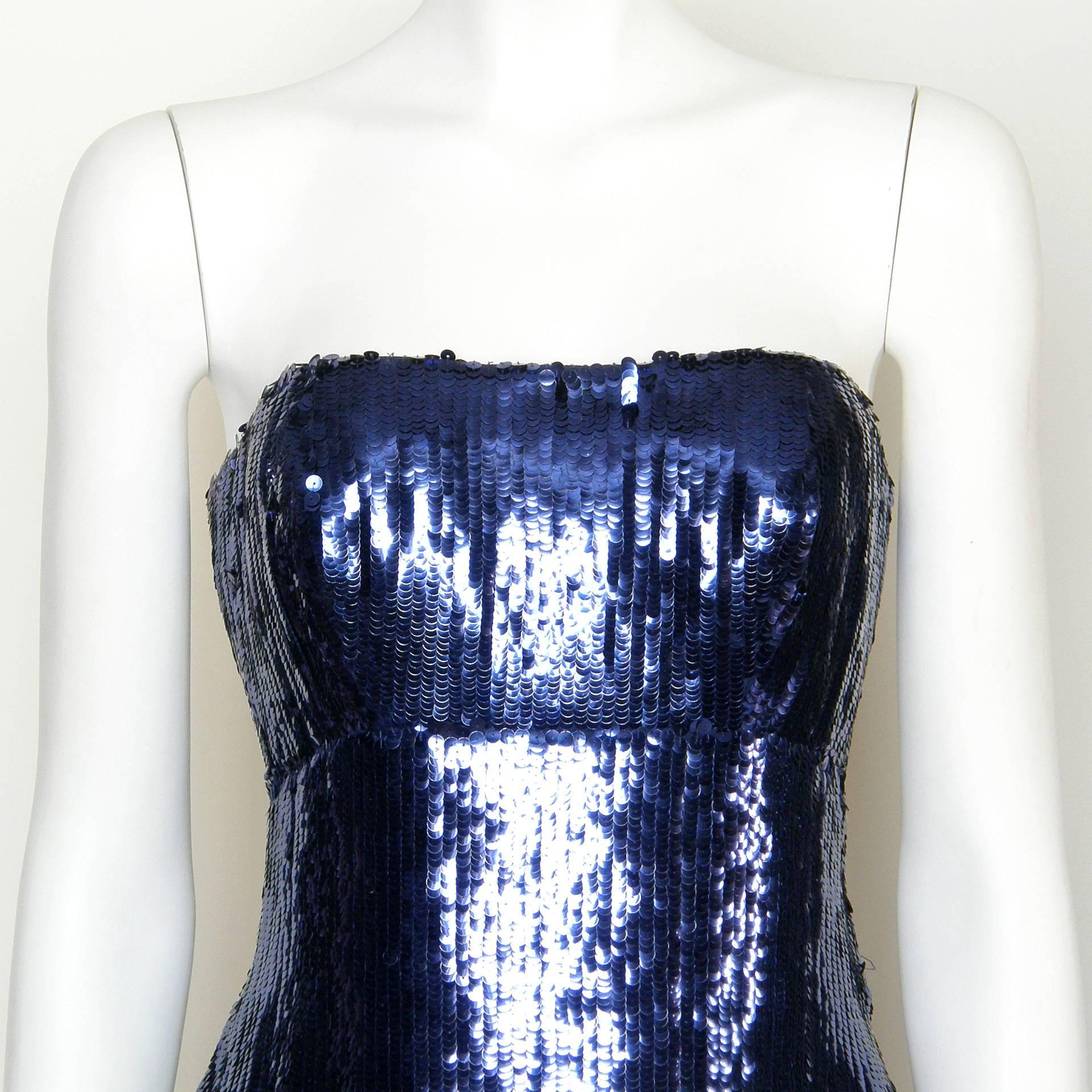 Matty Talmack Strapless Evening Gown Blue Sequined Mermaid Dress In Good Condition In Chicago, IL