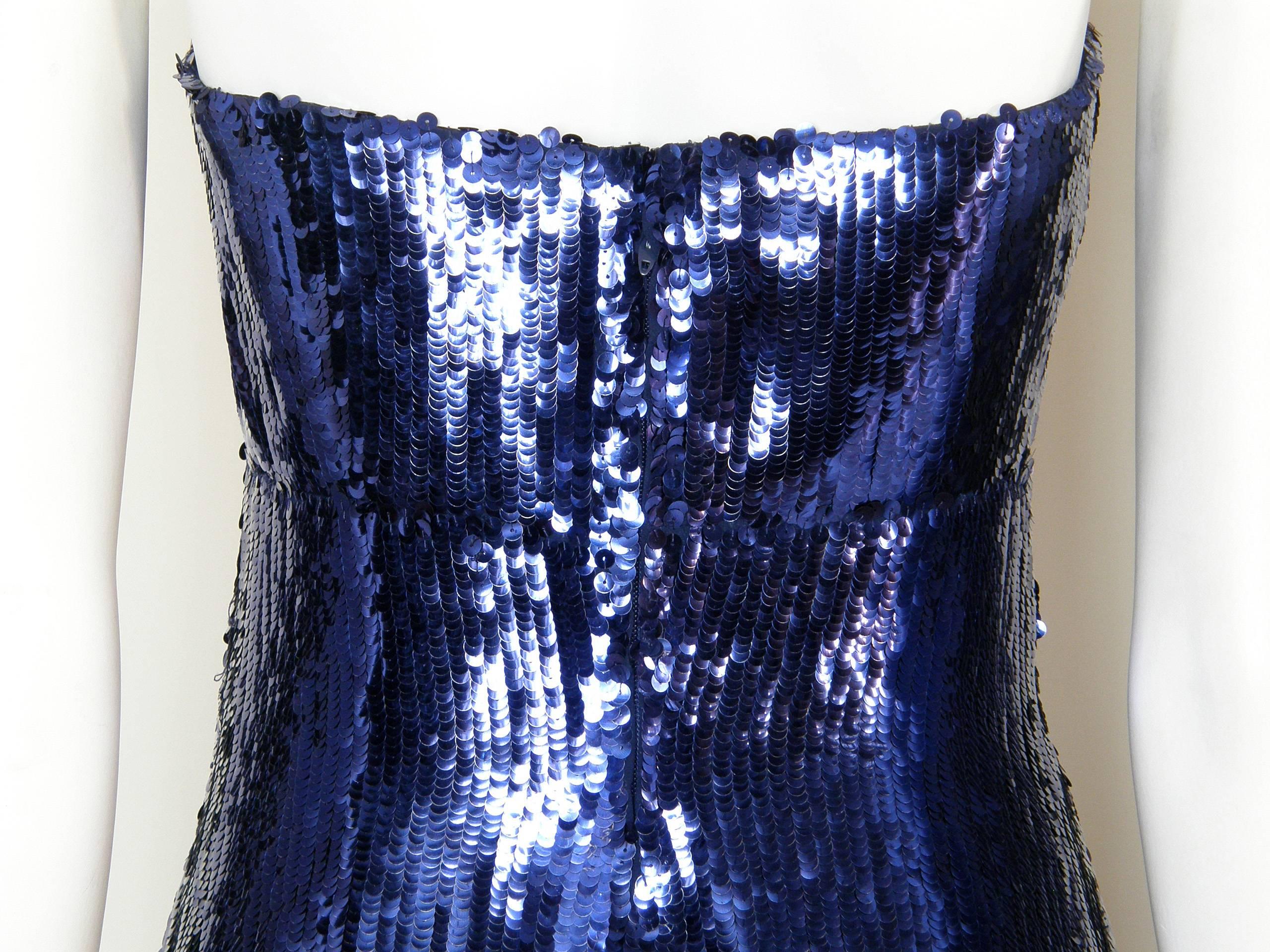 Matty Talmack Strapless Evening Gown Blue Sequined Mermaid Dress 2