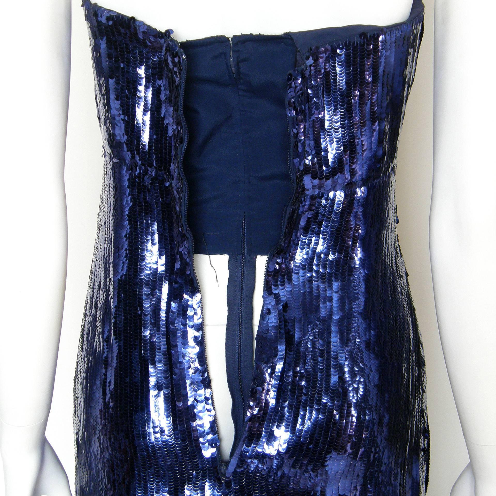 Matty Talmack Strapless Evening Gown Blue Sequined Mermaid Dress 3