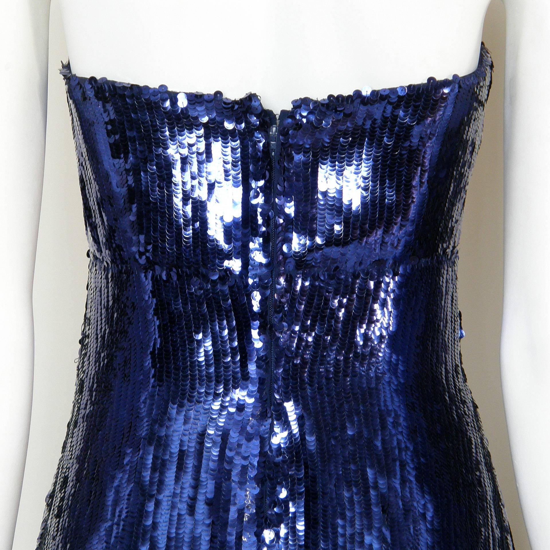 Matty Talmack Strapless Evening Gown Blue Sequined Mermaid Dress 1