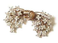Pennino Gold Washed Sterling Floral Bow Brooch with Rhinestones