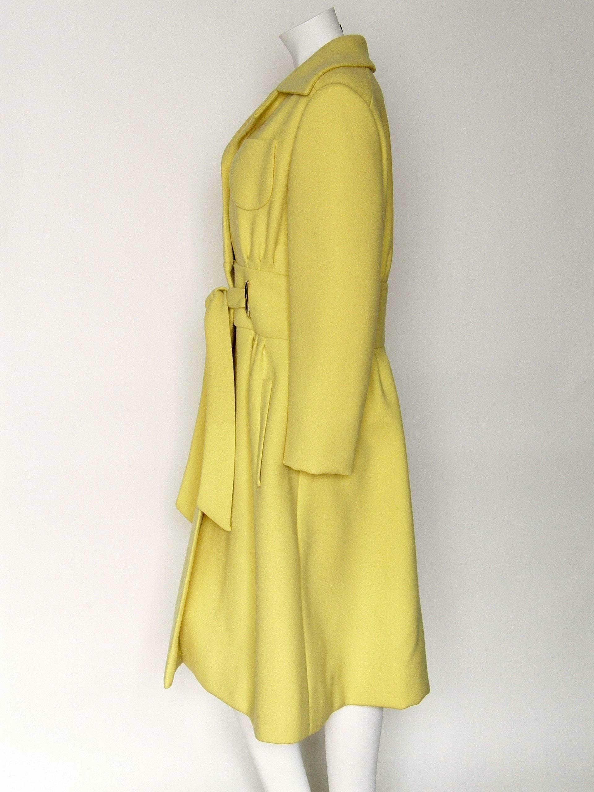 Mod Originala Coat Bright Yellow Wool with Tie Waist 1