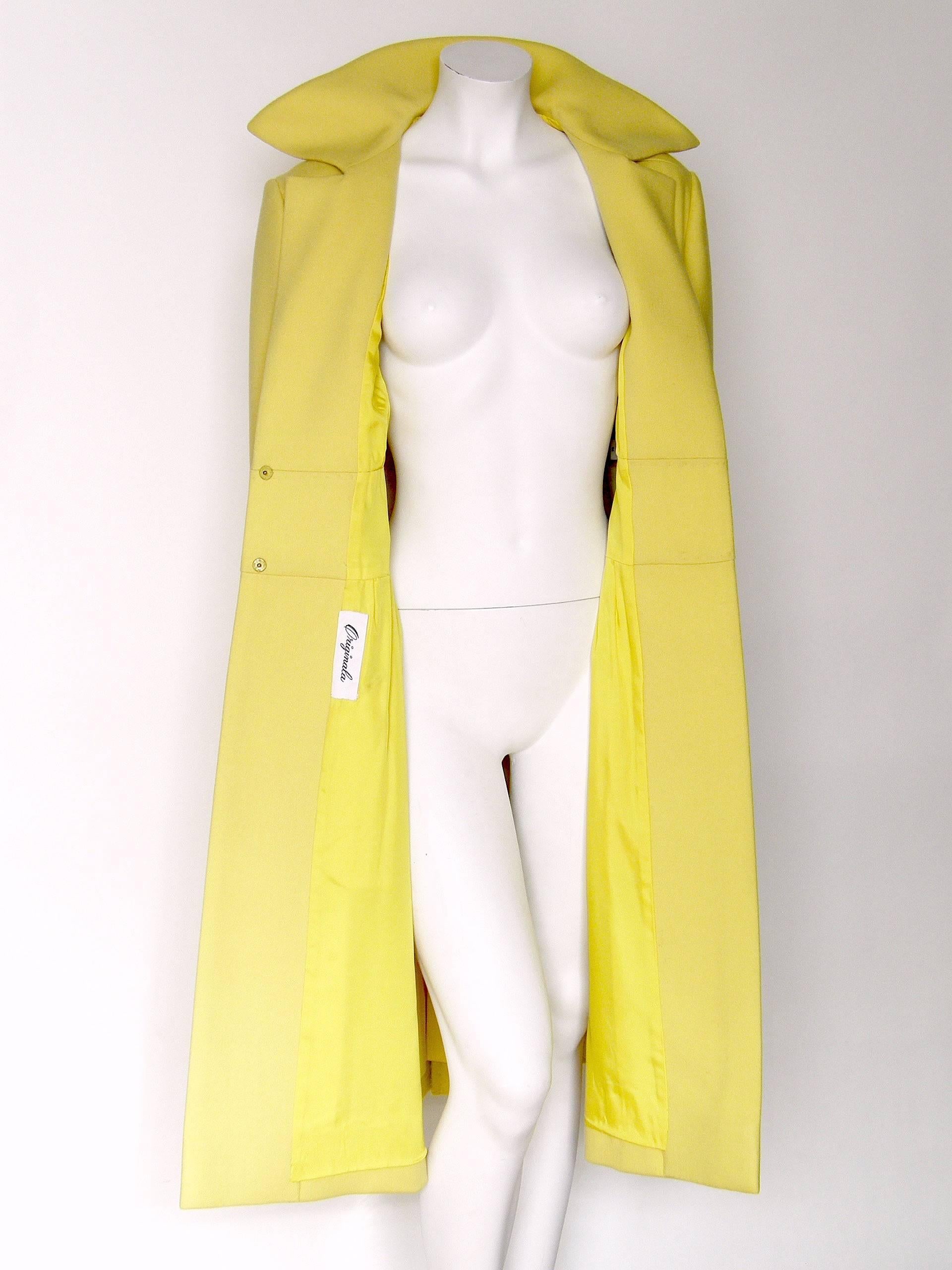 Mod Originala Coat Bright Yellow Wool with Tie Waist 5