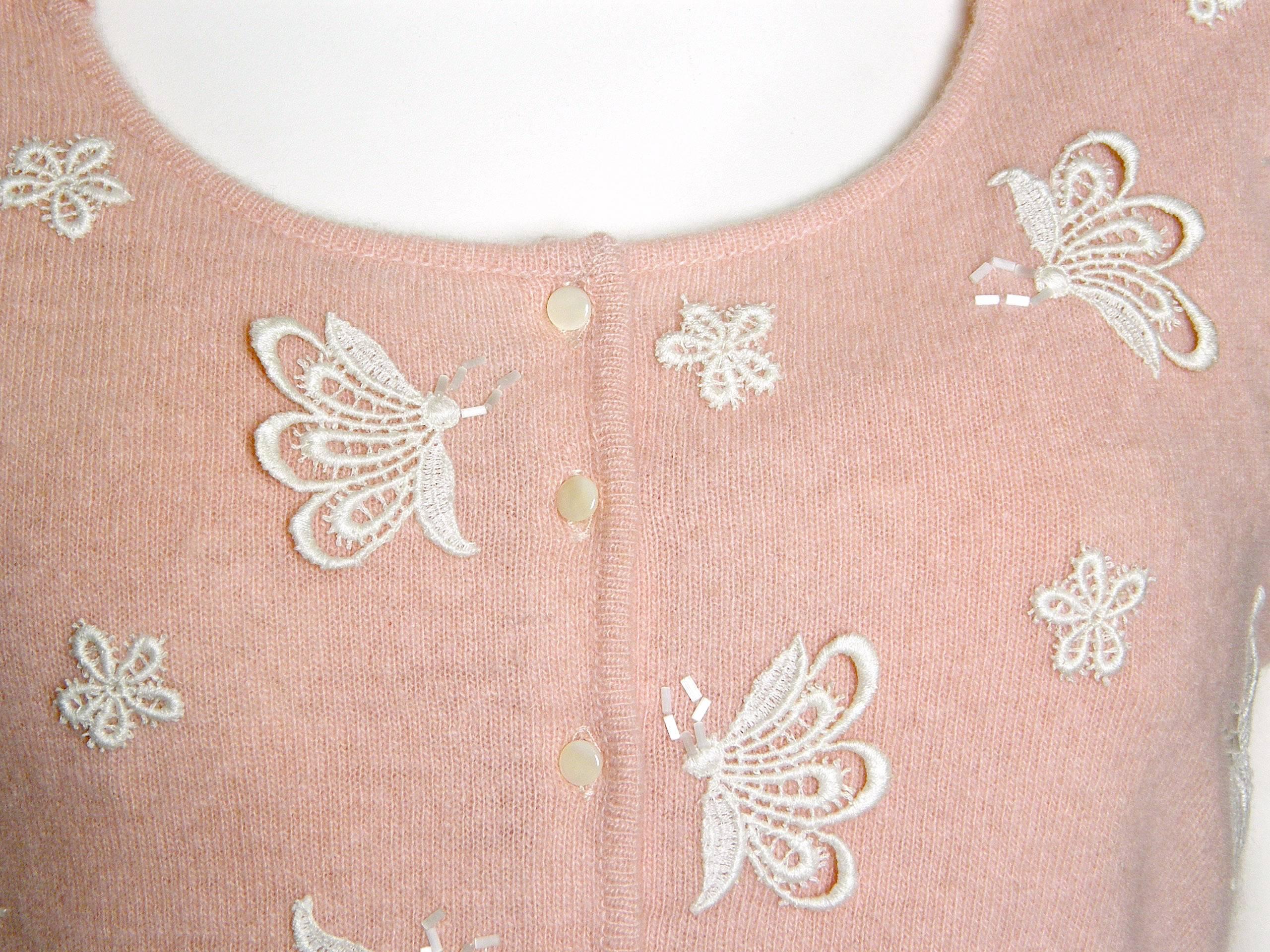 Beige Cashmere Sweater Twin Set with Butterflies
