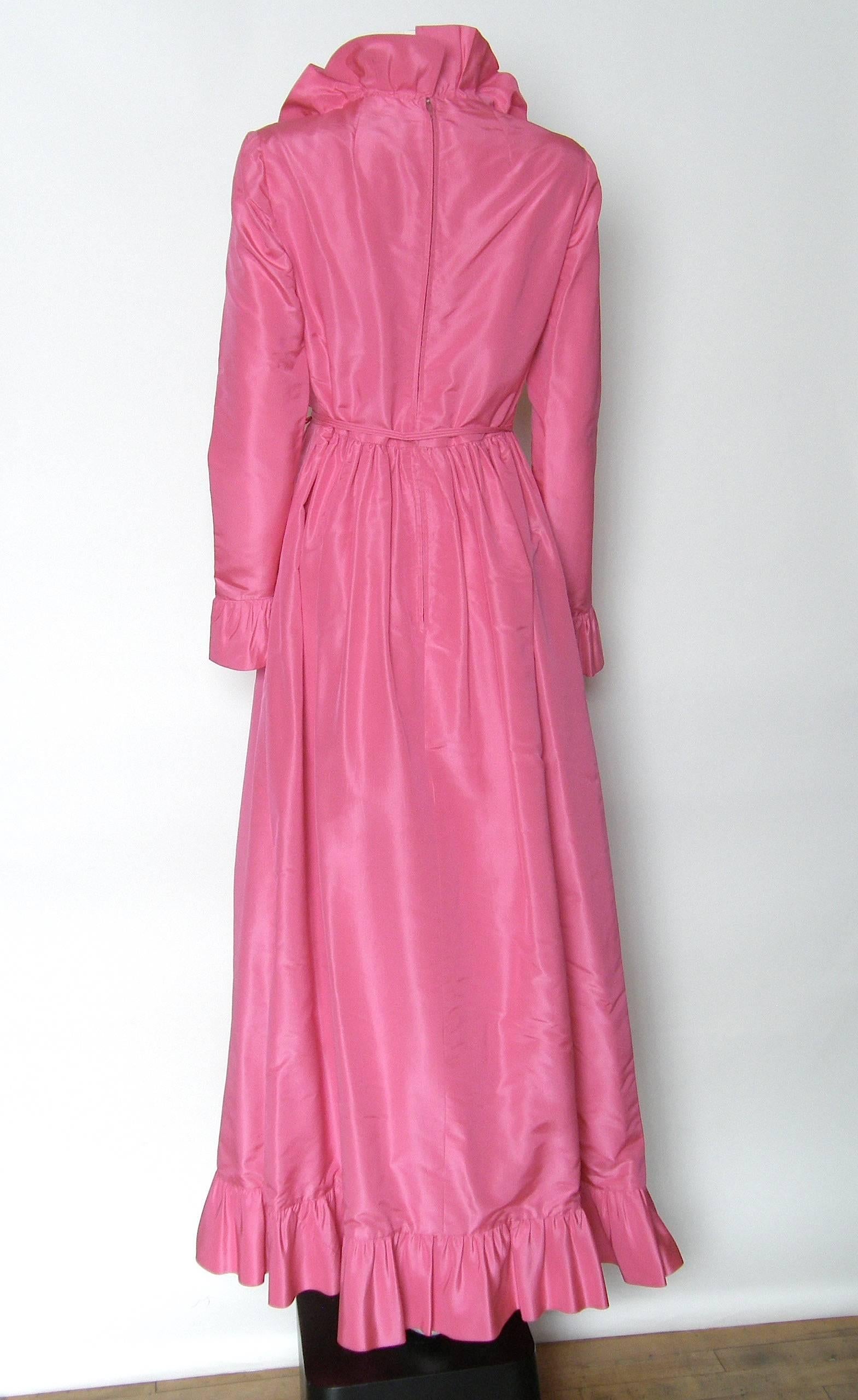 Mollie Parnis Pink Silk Gown Wrap Style with Ruffled Edges and Skirt Slit For Sale 3