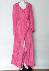Mollie Parnis Pink Silk Gown Wrap Style with Ruffled Edges and Skirt Slit