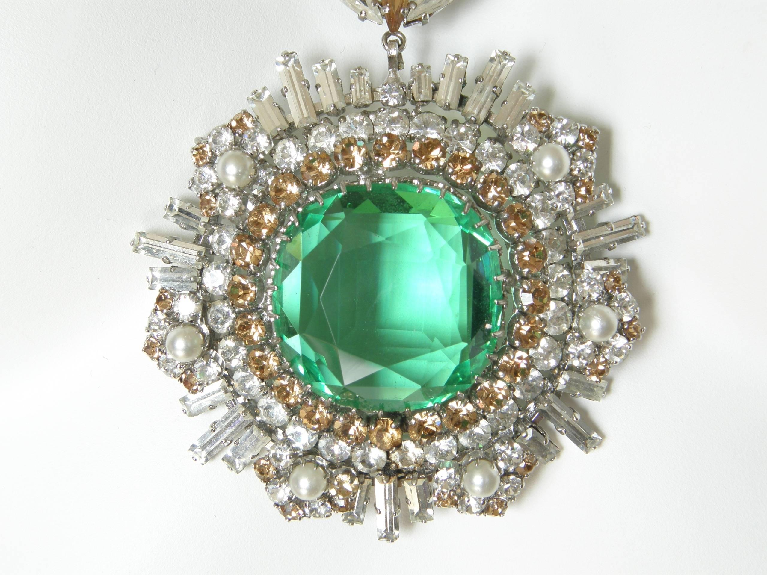 West German Rhinestone Necklace with Faux Emeralds Diamonds and Citrines 3
