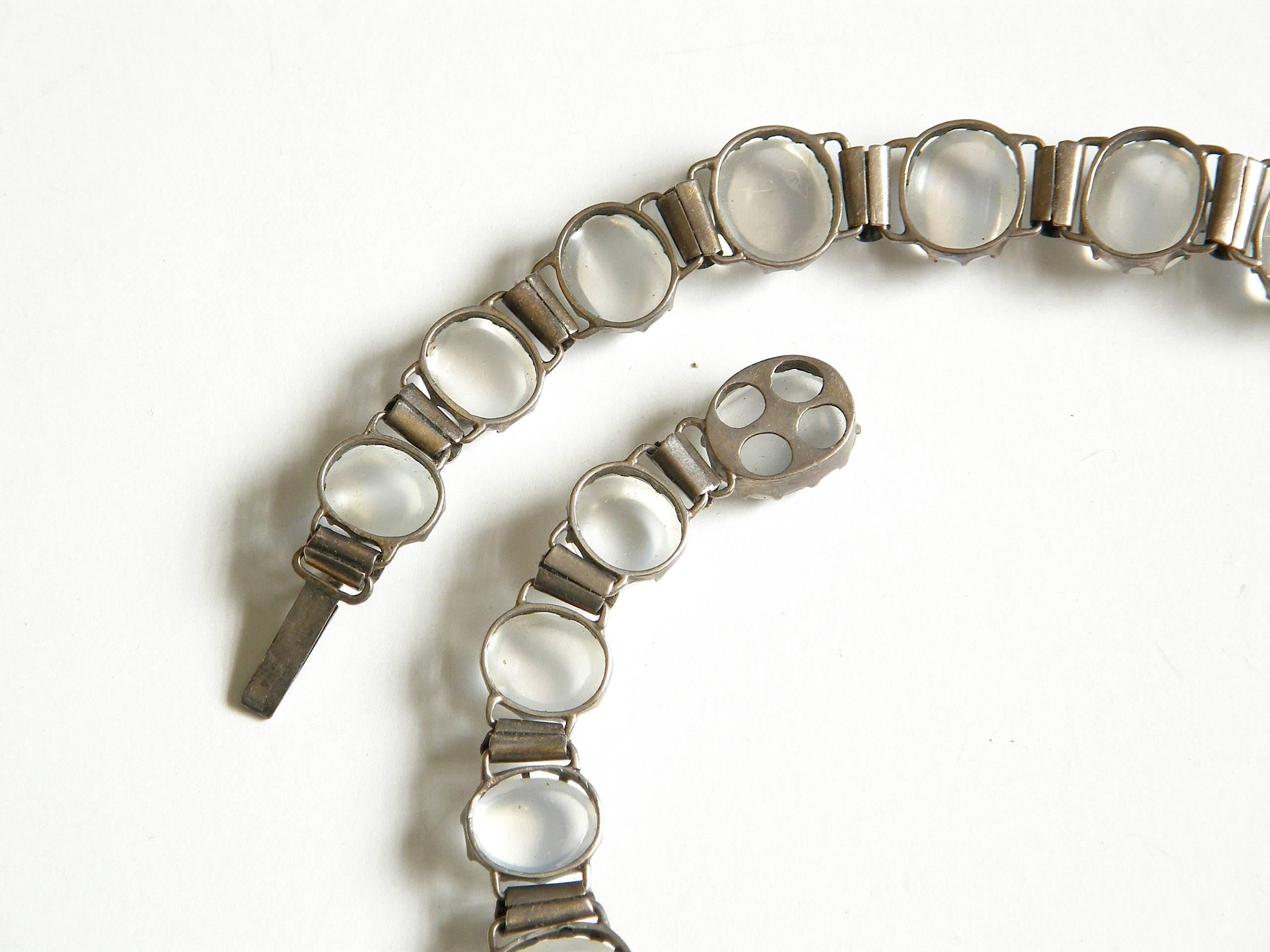 Sterling Choker Necklace Links Set with Oval Cabochon Moonstones 2