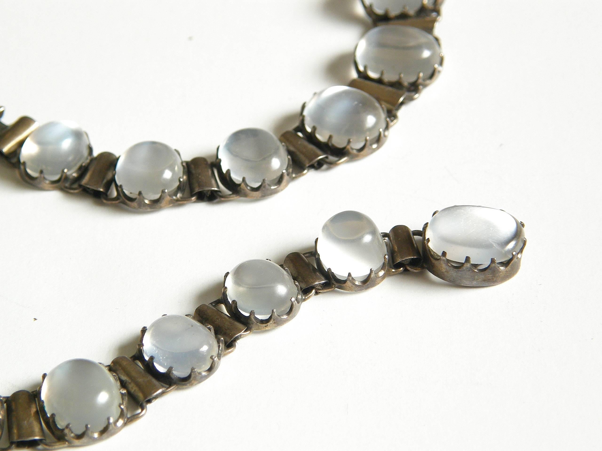 Sterling Choker Necklace Links Set with Oval Cabochon Moonstones 1