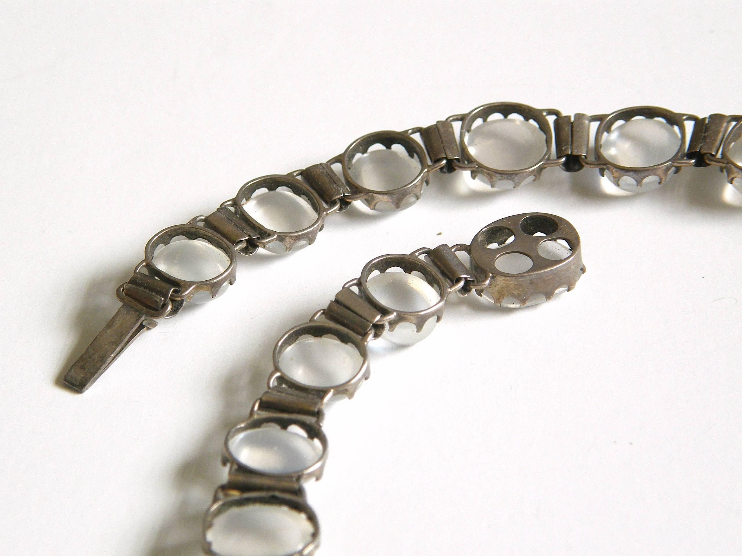 Sterling Choker Necklace Links Set with Oval Cabochon Moonstones 3