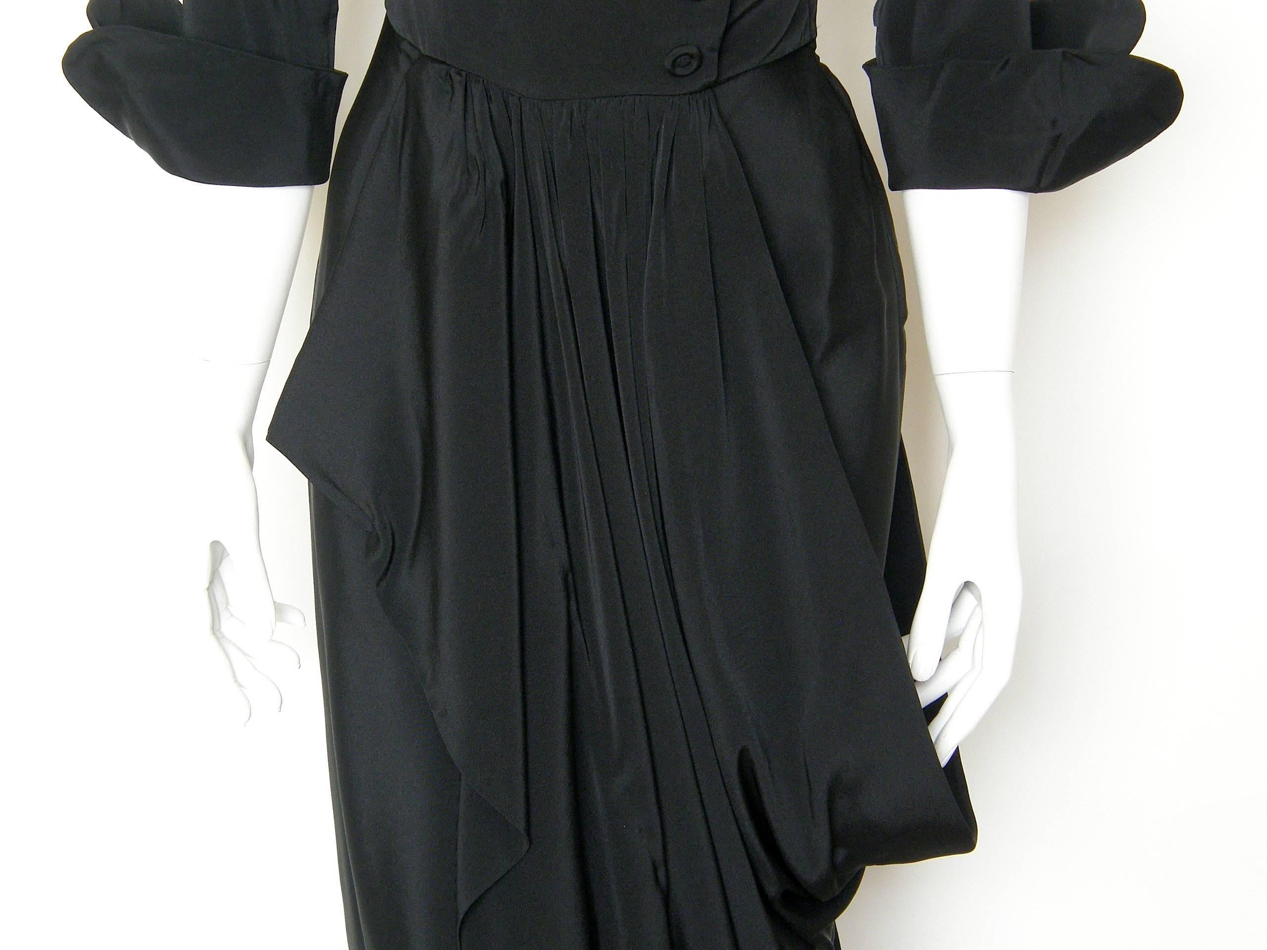 Ceil Chapman Little Black Cocktail Dress Fixed Wrap Bodice and Skirt Draping For Sale 1