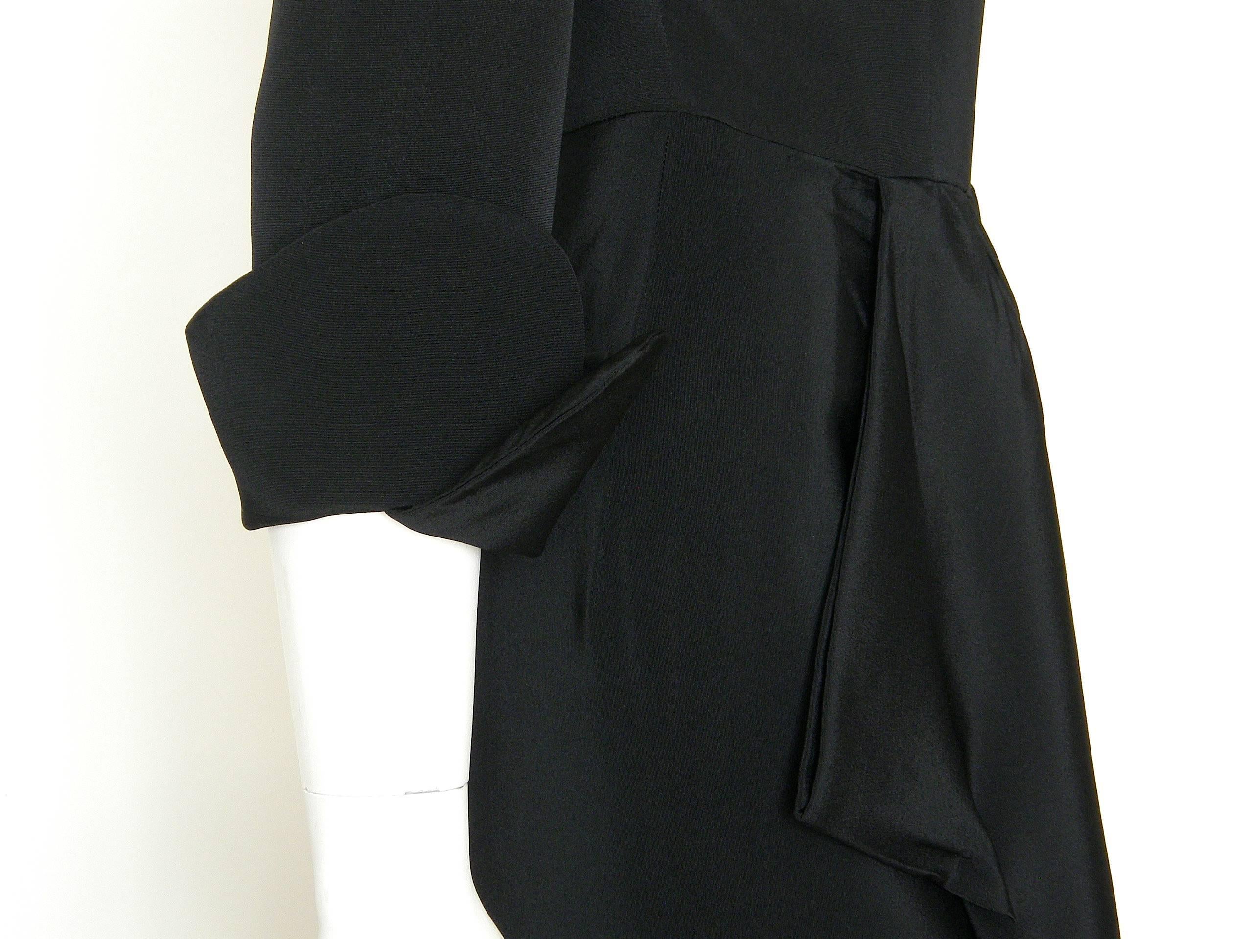 Ceil Chapman Little Black Cocktail Dress Fixed Wrap Bodice and Skirt Draping 2