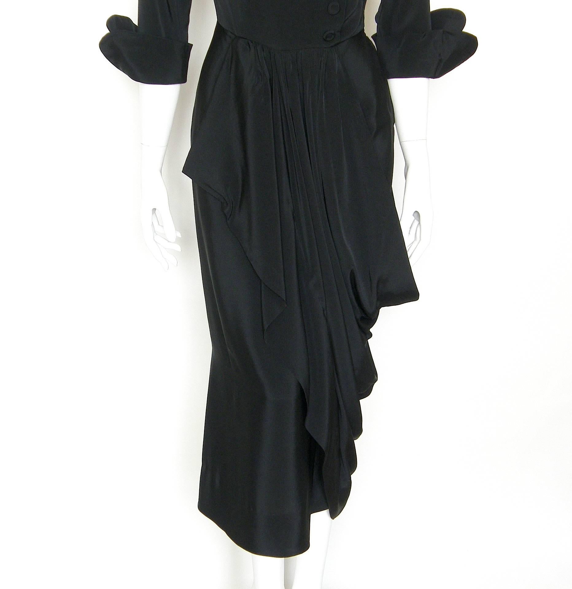 Women's Ceil Chapman Little Black Cocktail Dress Fixed Wrap Bodice and Skirt Draping For Sale