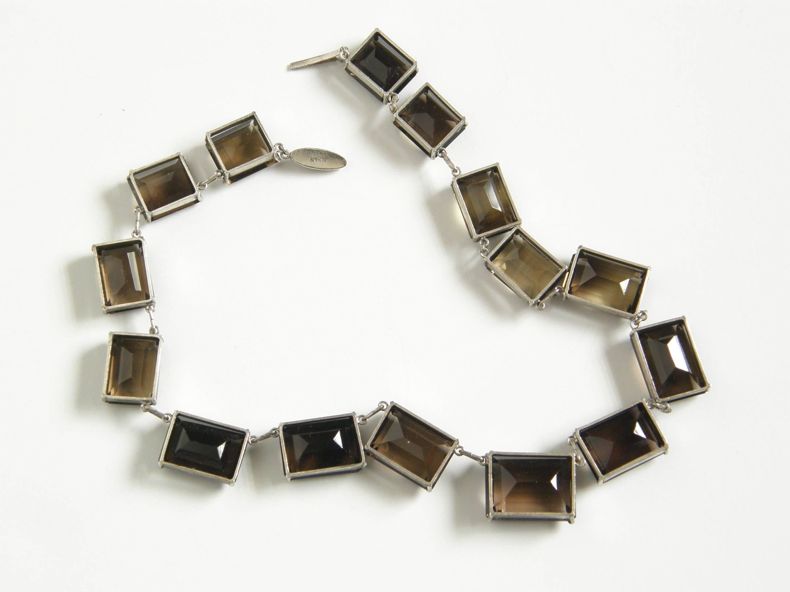 Sterling Choker Necklace Set with Faceted Emerald Cut Smoky Quartz In Good Condition In Chicago, IL
