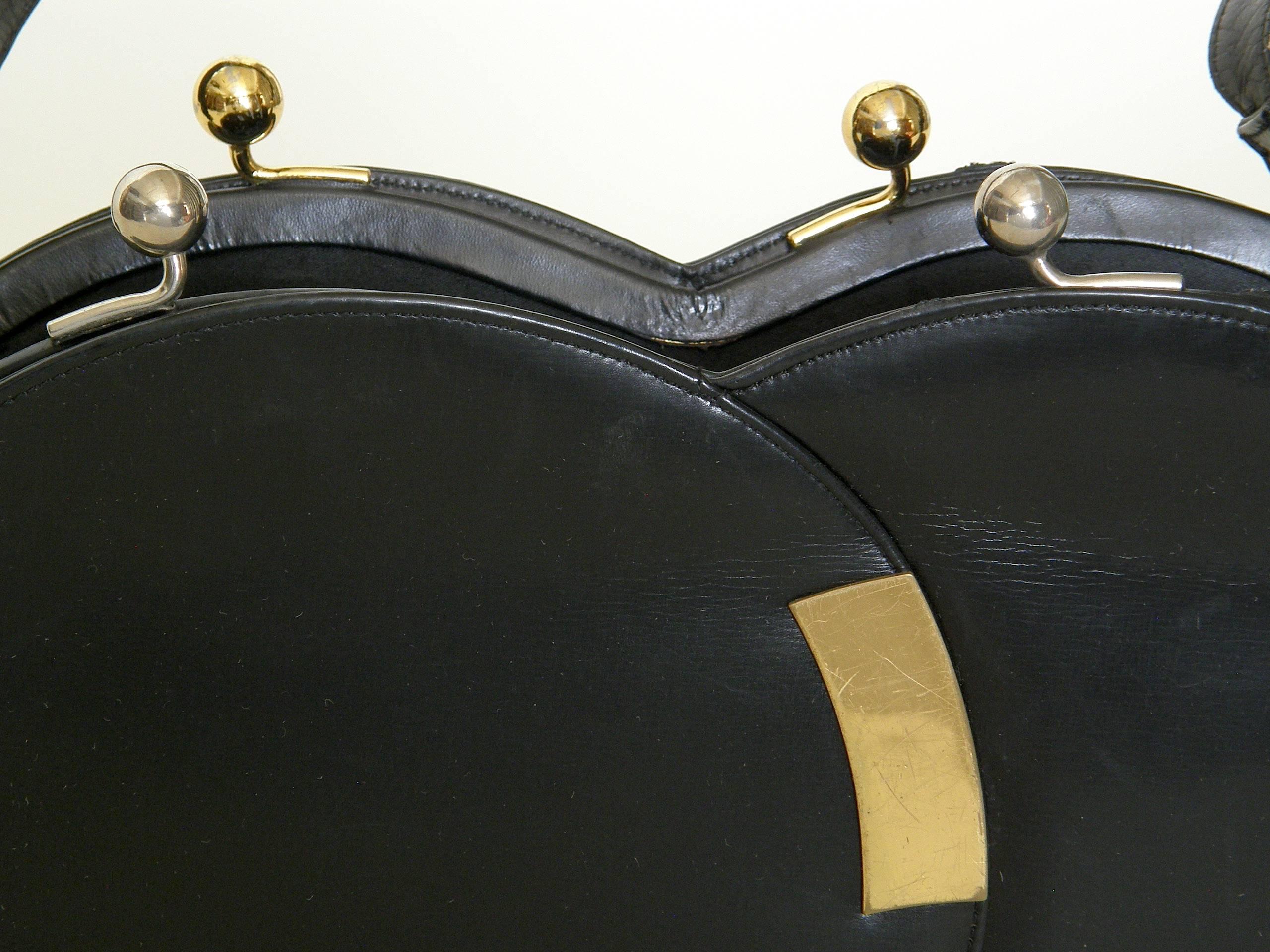 Koret Black Leather Handbag with Double Bubbles Shape and Kiss Lock Clasps 2