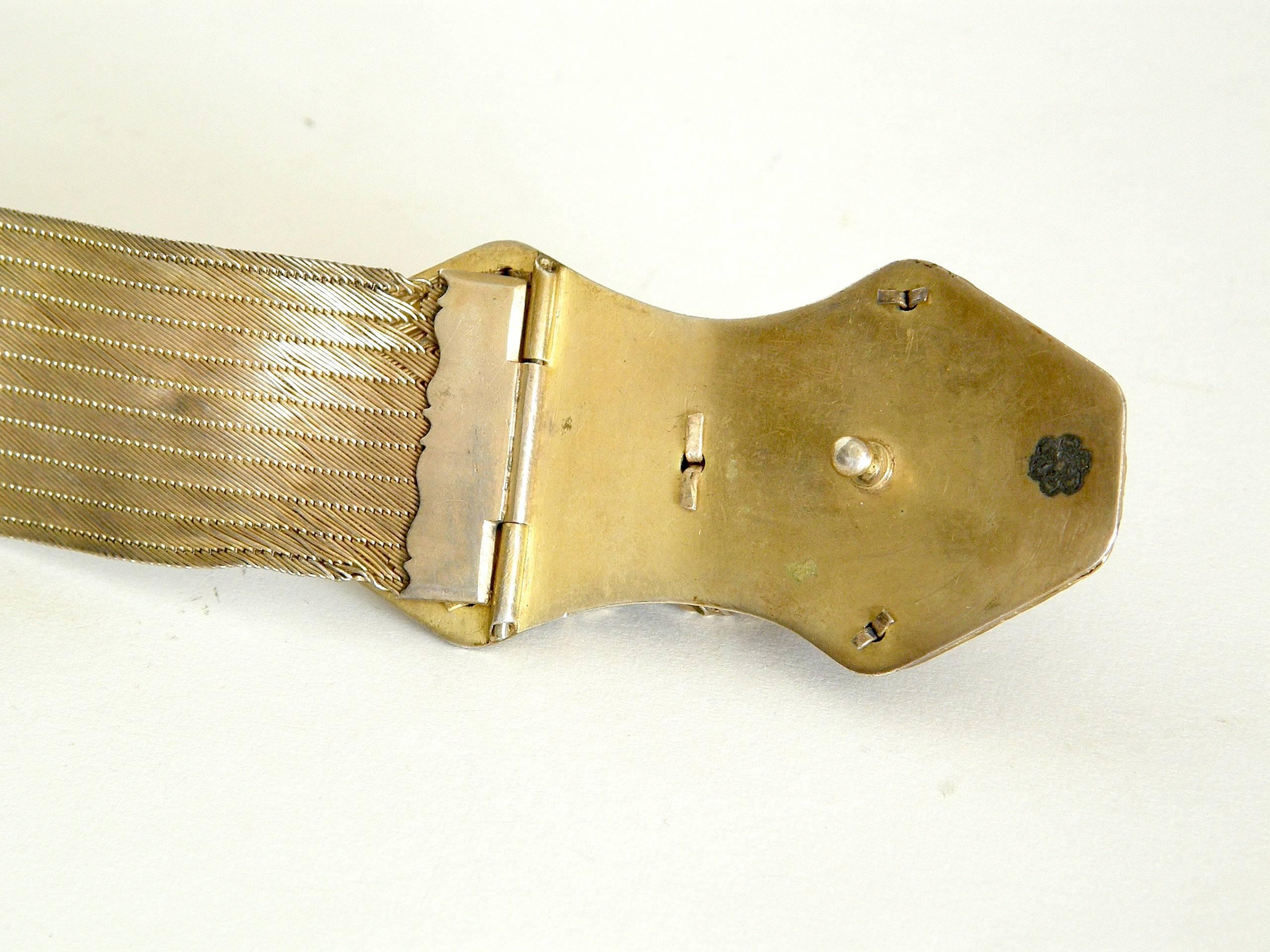 Antique Woven Sterling Mesh Belt with Gold Wash and Elaborate Filigree Buckle For Sale 1