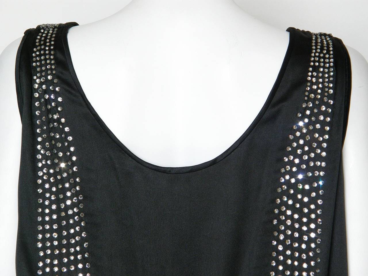 Black Satin Art Deco Style Evening Blouse with Rhinestones and Beading For Sale 1