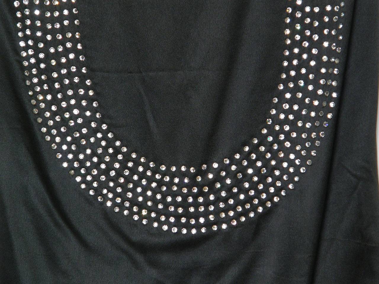 Black Satin Art Deco Style Evening Blouse with Rhinestones and Beading For Sale 2