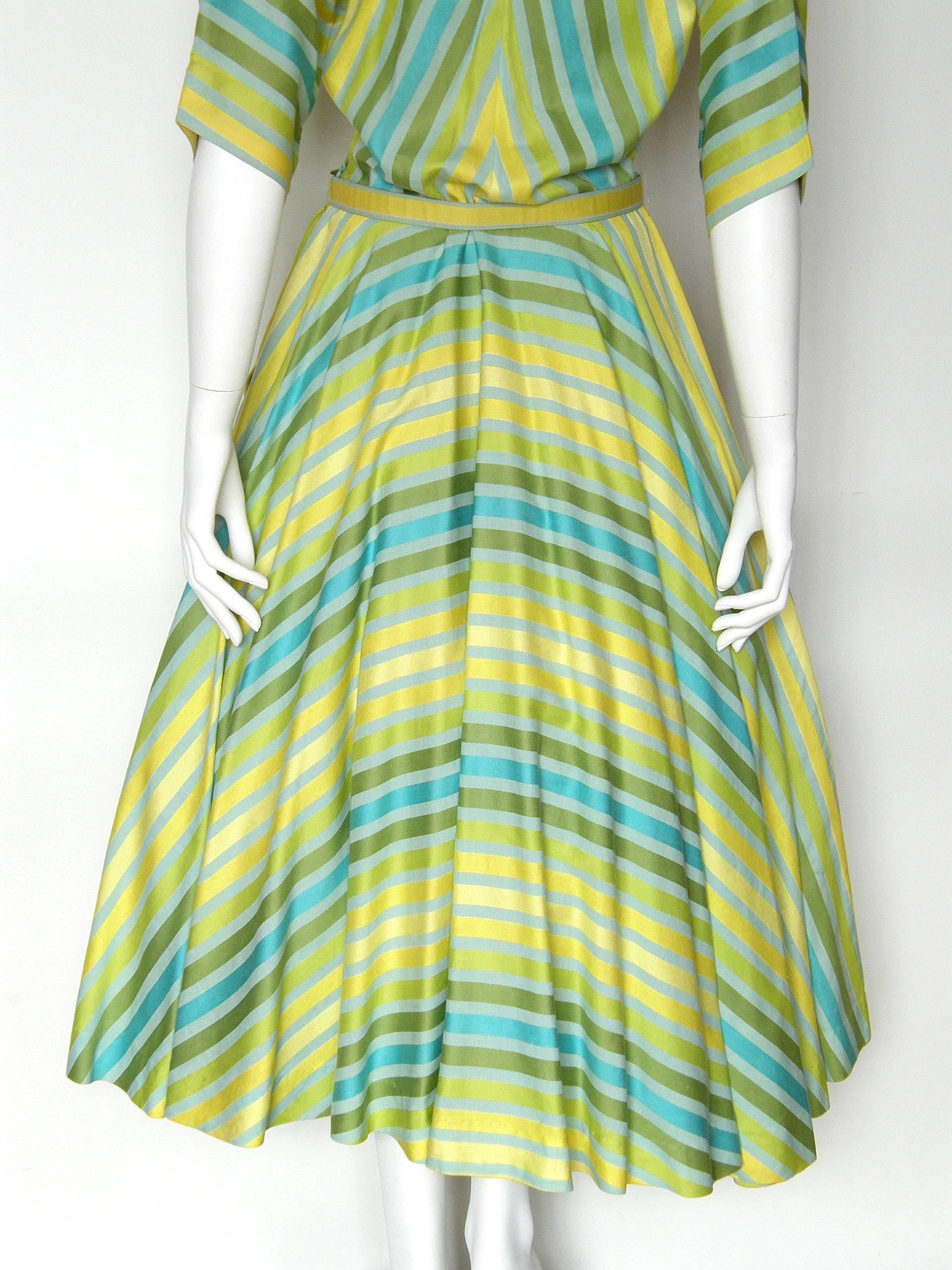Claire McCardell Cotton Day Dress with Miter Striped Bodice and Neck Bow 2