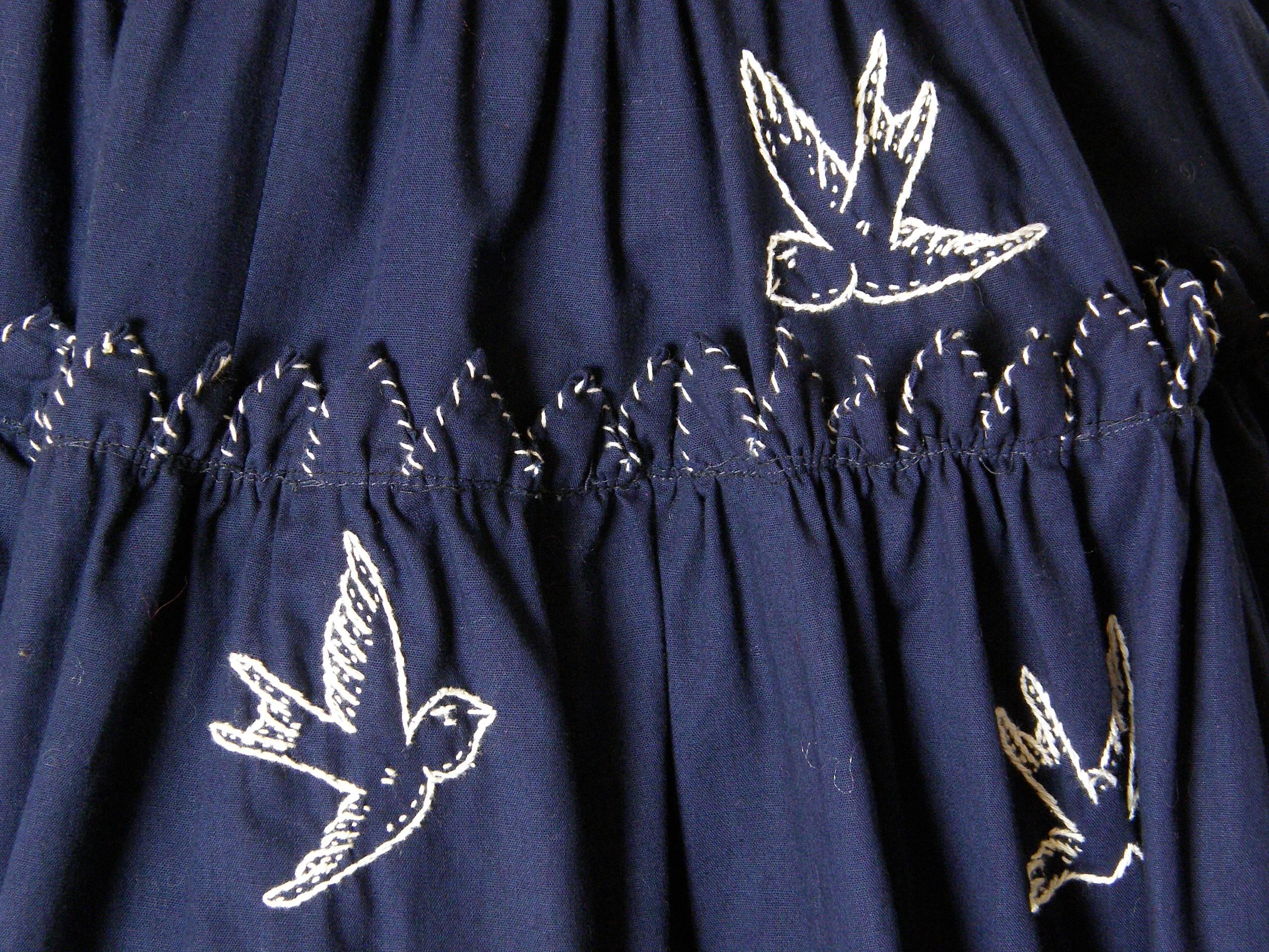 Tachi Castillo Navy Blue Cotton Dress with Embroidered Birds 2