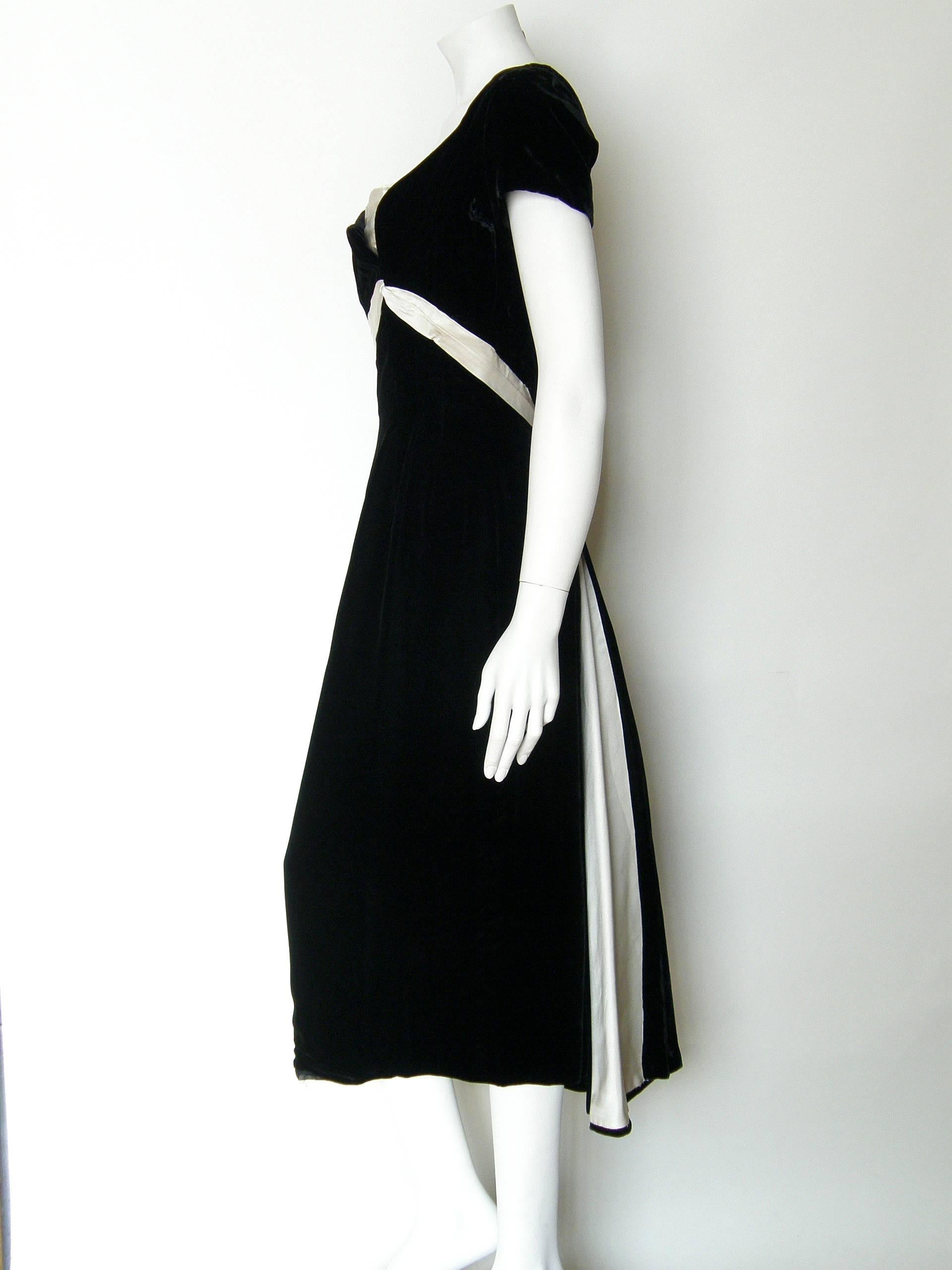 Women's Ceil Chapman Black Velvet and Ivory Satin Cocktail Dress