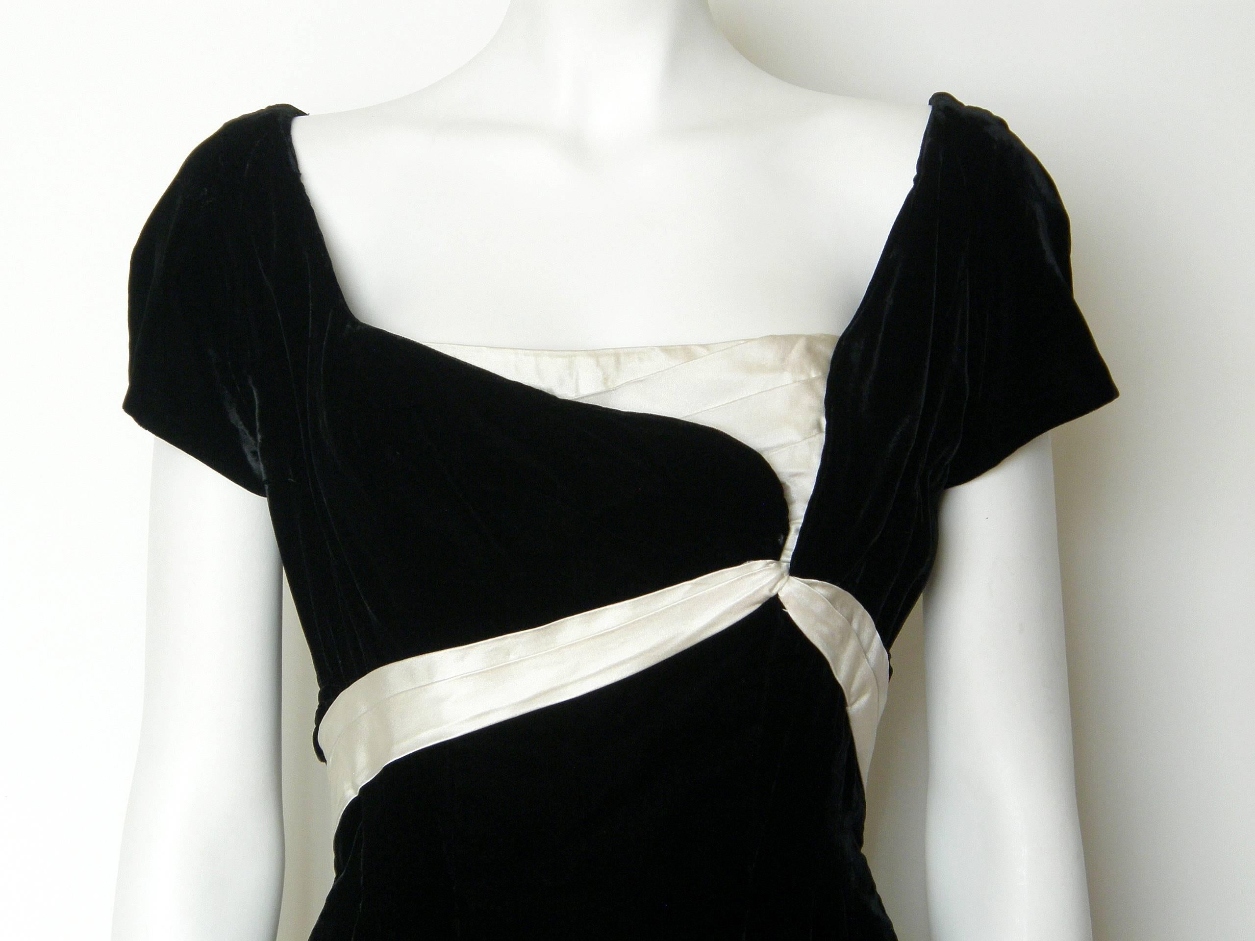 Ceil Chapman Black Velvet and Ivory Satin Cocktail Dress 1