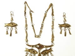 Armando Lozano Ramírez Surrealist Fish Face Necklace and Earrings Set