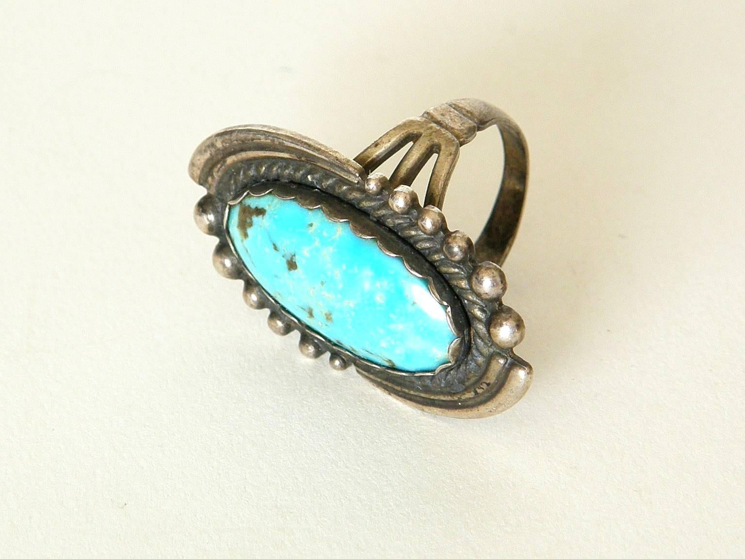 Native American Maisel's Indian Trading Post Sterling and Turquoise Cuff Bracelet and Ring Set