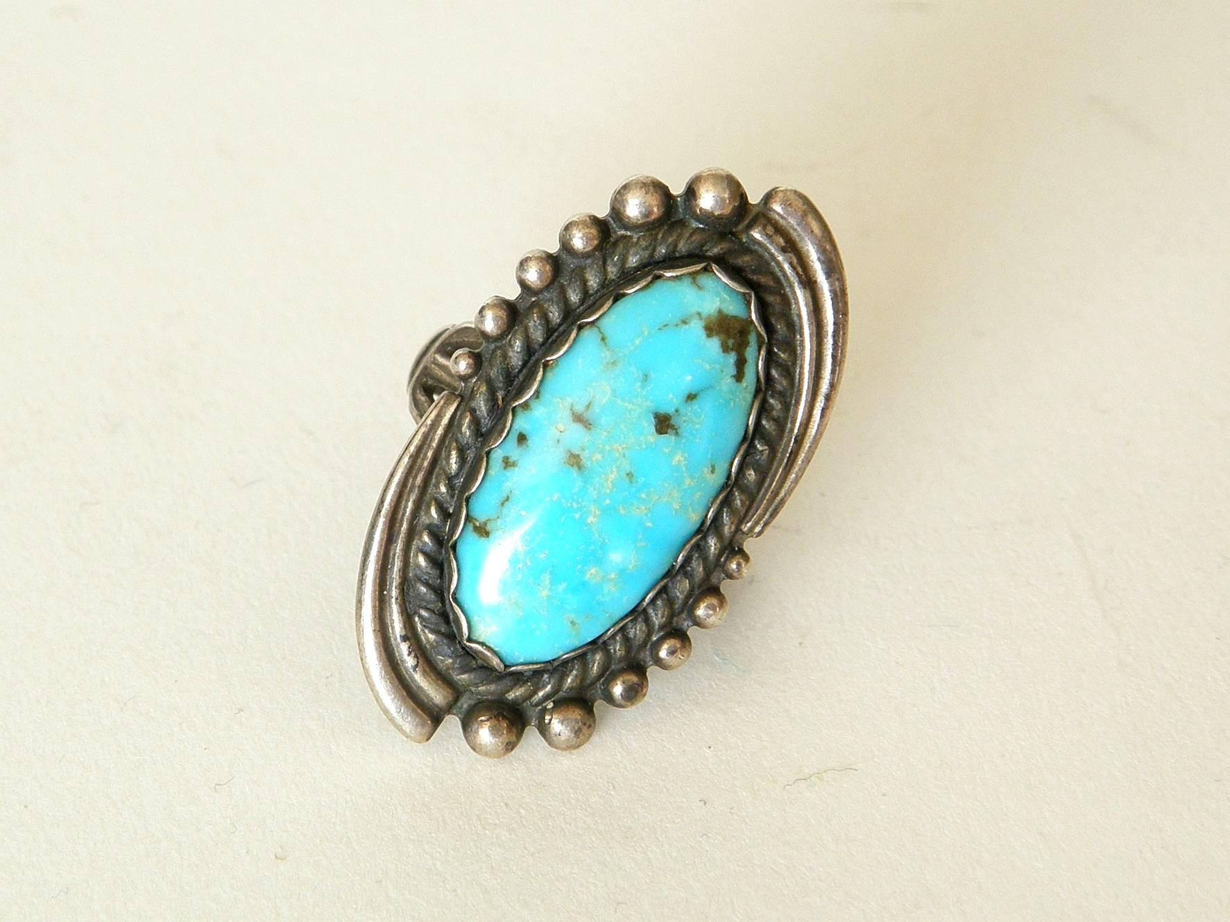 Cabochon Maisel's Indian Trading Post Sterling and Turquoise Cuff Bracelet and Ring Set
