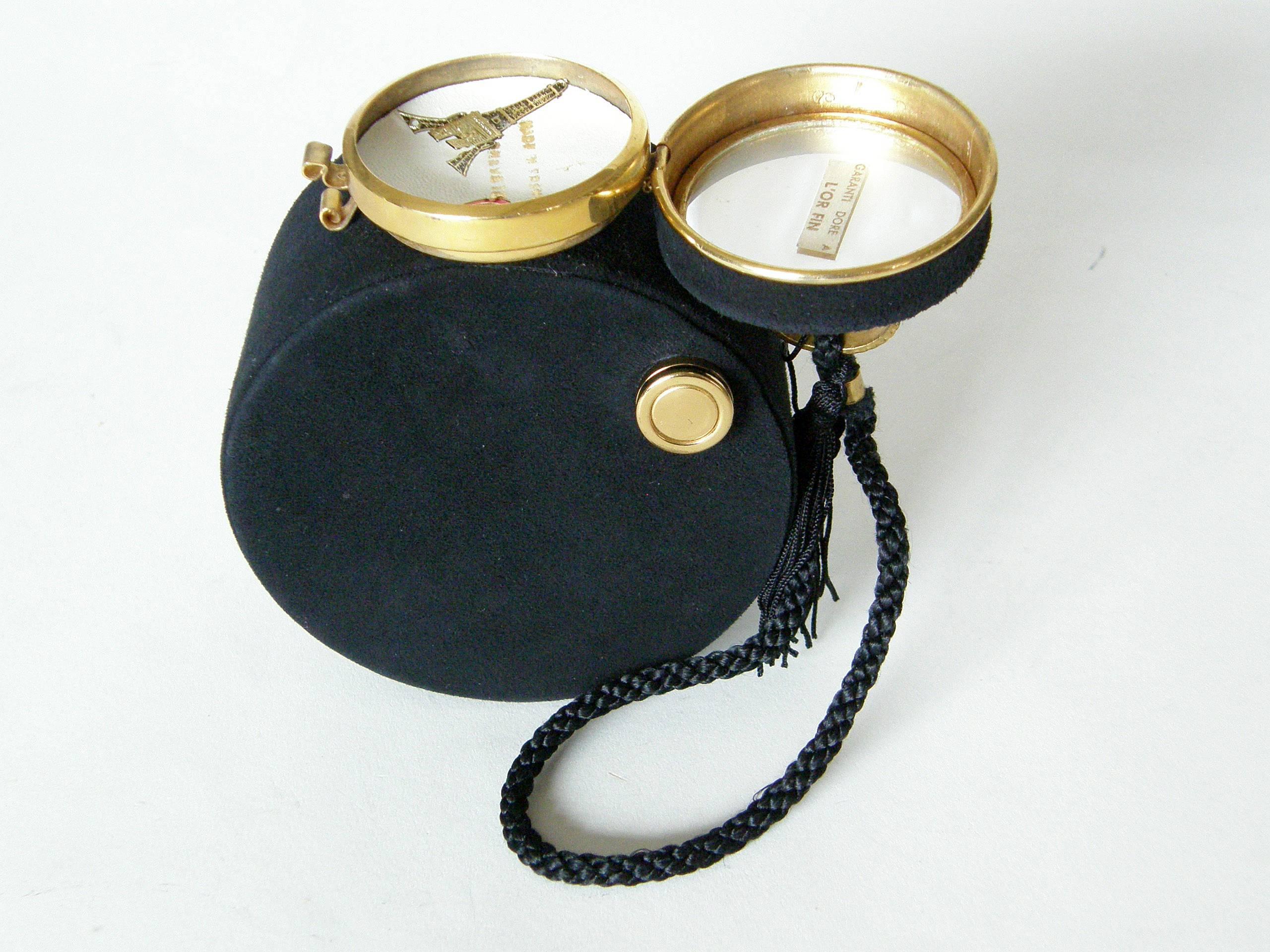 Jeanne Bernard of Paris Black Suede Clock Shaped Handbag  2