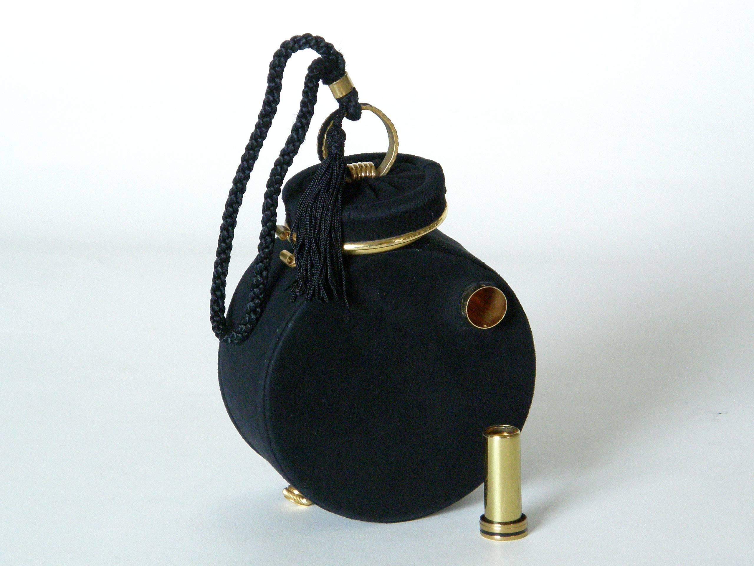 Jeanne Bernard of Paris Black Suede Clock Shaped Handbag  1