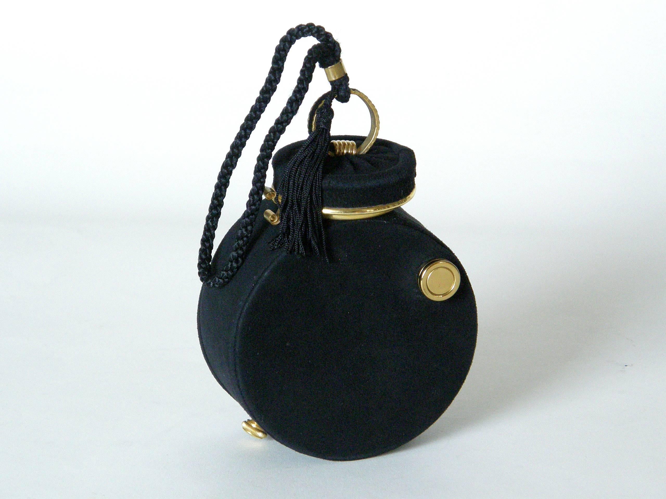 Women's or Men's Jeanne Bernard of Paris Black Suede Clock Shaped Handbag 