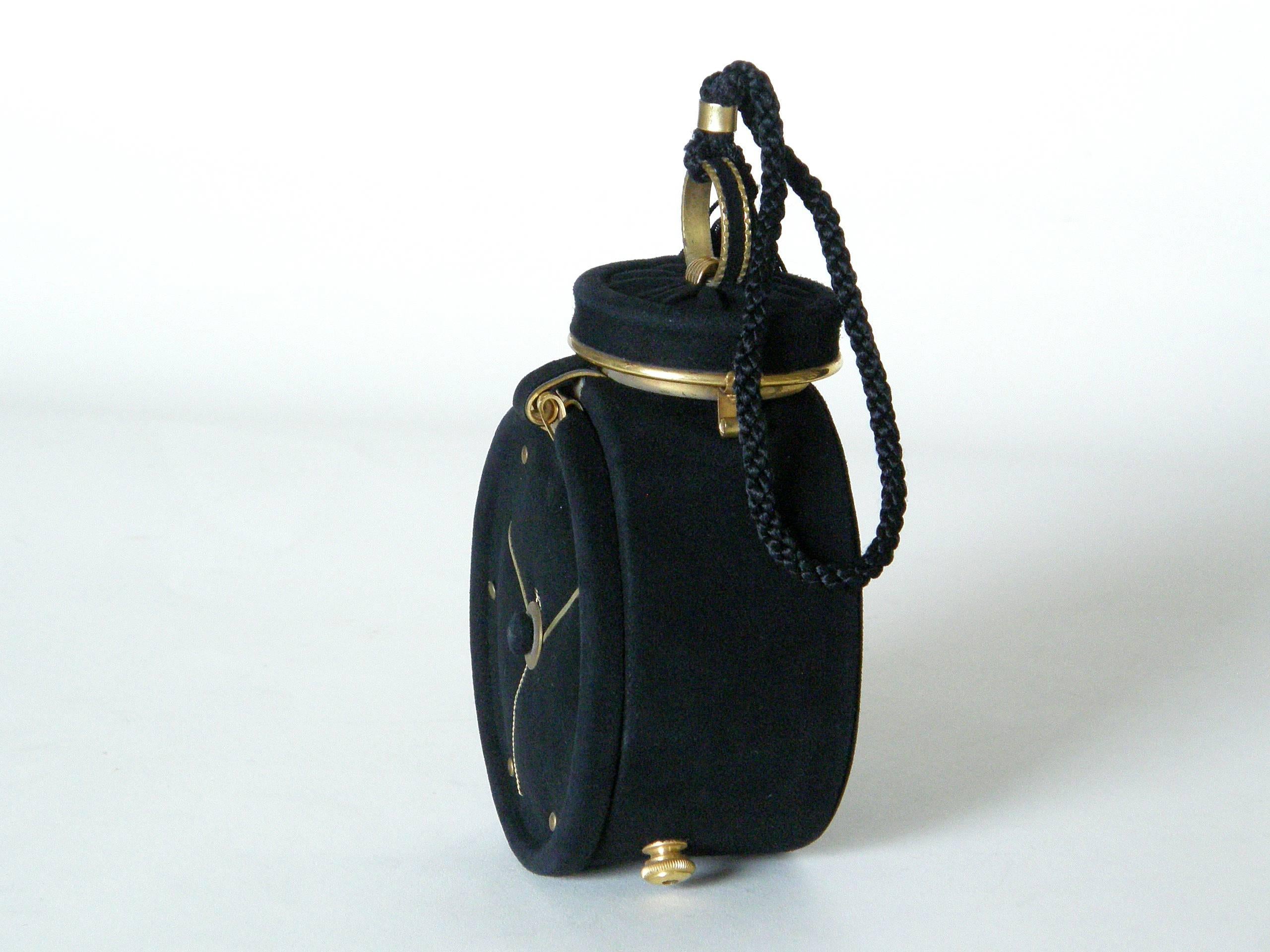 Jeanne Bernard of Paris Black Suede Clock Shaped Handbag  In Good Condition In Chicago, IL