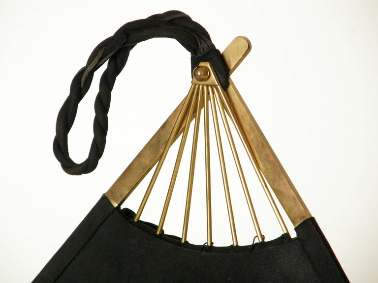Women's or Men's Anne-Marie Black Suede Handbag Shaped Like a Folding Fan For Sale