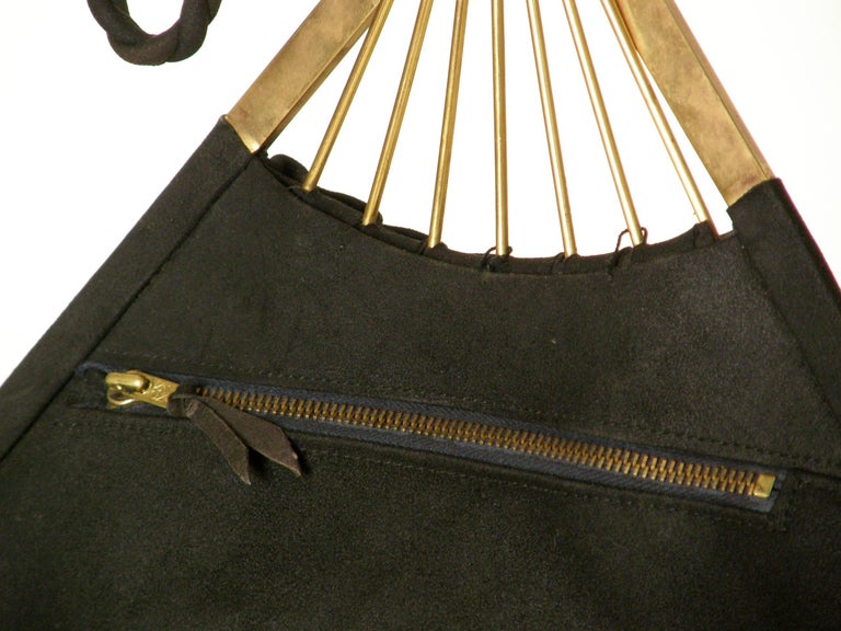 Anne-Marie Black Suede Handbag Shaped Like a Folding Fan For Sale 1