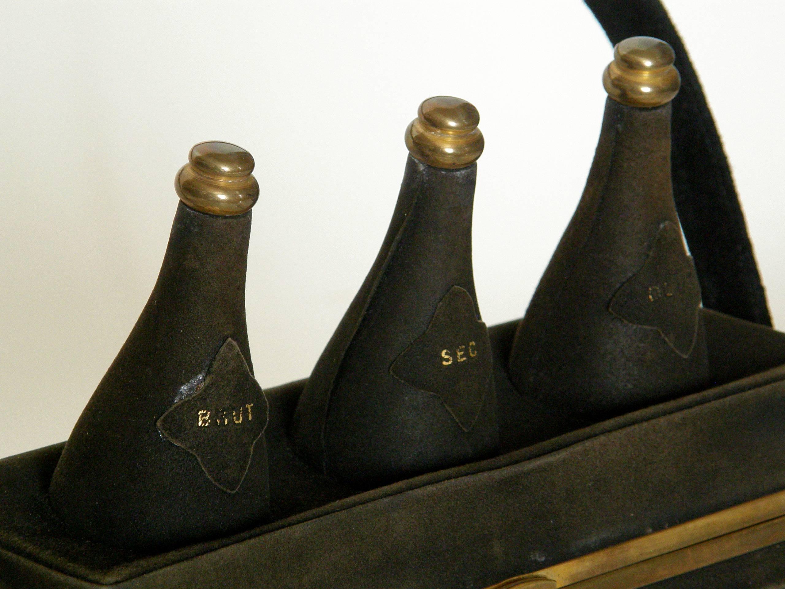 Women's or Men's Black Suede Handbag Shaped Like a Crate of Champagne Bottles