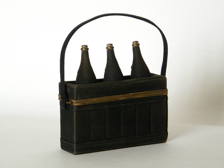 Black Suede Handbag Shaped Like A Crate Of Champagne Bottles For Black Suede Handbag Shaped Like A Crate Of Champagne Bottles In Fair Condition For