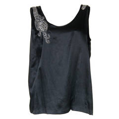 Black Satin Evening Blouse with Rhinestones and Beading 11